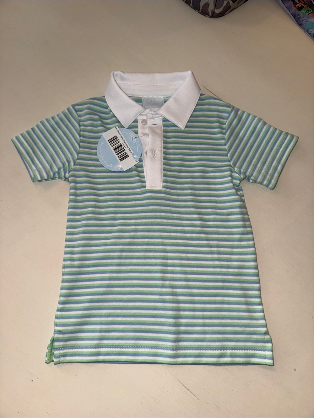Little English. Striped Green & Blue Polo Shirt for toddler boys
